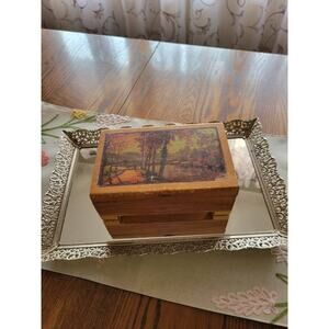 Cottagecore Jewelry Box, Wood Decoupaged Floral Picture, Shabby Chic